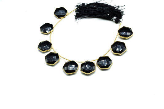 Black onyx 15mm Hexagon shape charms 9 pieces strand pack,Black onyx side drilled charms,Black onyx bezel,Gemstone Hexagonal Charm,Jewelry