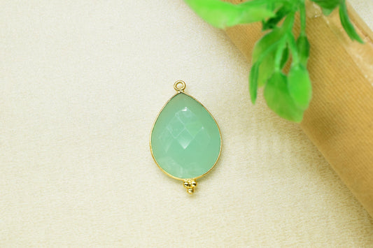 Aqua Chalcedony 18x23mm Pear Shape Gold Plating Bezel,Aqua chalcedony Single Bail Charms Jewelry,Aqua Chalcedony Faceted Bezels Charms,Gift