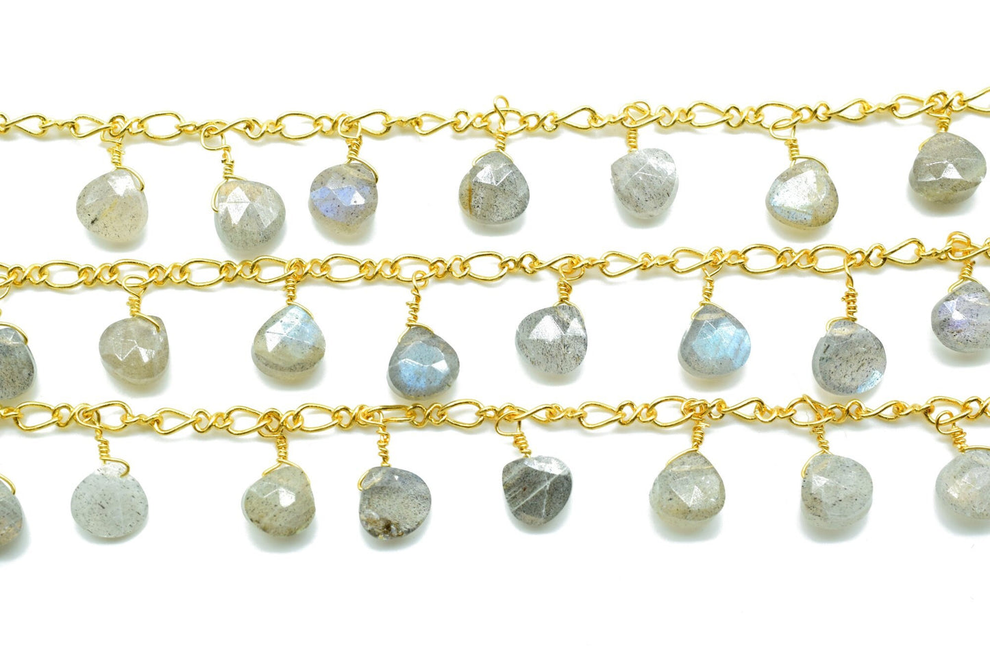 Labradorite 6mm Heart Shape briolette Chain,Labradorite Heart Shape Rosary Chain,Sold By Foot,labradorite briolette beaded chain,labradorite