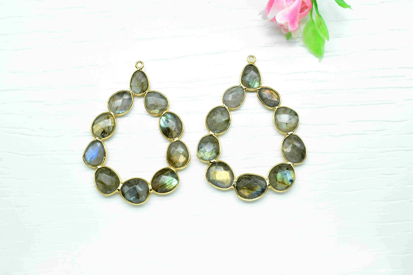 Natural Labradorite Teardrop Stud Earring Connector,Labradorite Finding June birthstone Jewelry,Labradorite Single Loop Connector Jewelry