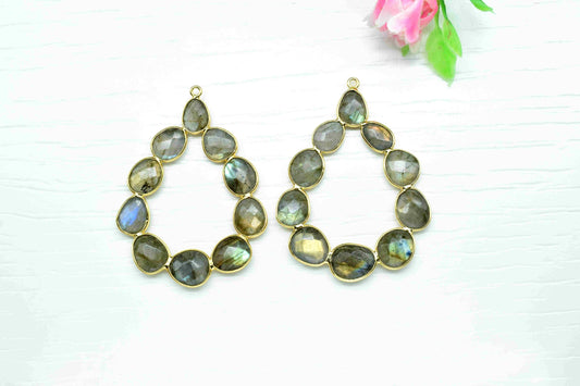 Natural Labradorite Teardrop Stud Earring Connector,Labradorite Finding June birthstone Jewelry,Labradorite Single Loop Connector Jewelry
