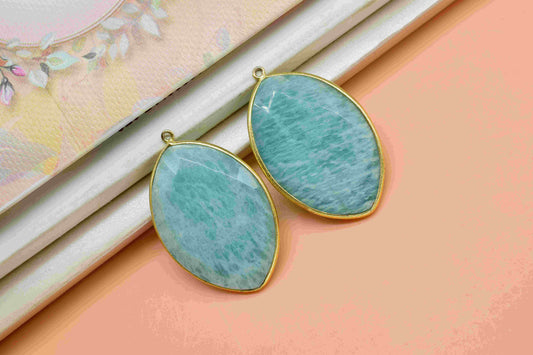 Amazonite 20x30mm Bezel, Marquise Shape Pendant, Single Bail Connector,Green Gemstone Bezel Charms,Handmade Bezels Pendant,Amazonite Jewelry