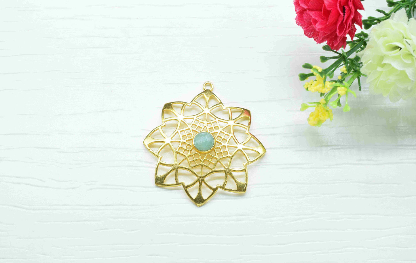 Amazonite Gemstone Component, Single Bail Charm, Amazonite Connector Pendant, Gold Plated Connectors ,Pendant Jewelry, Earring Component