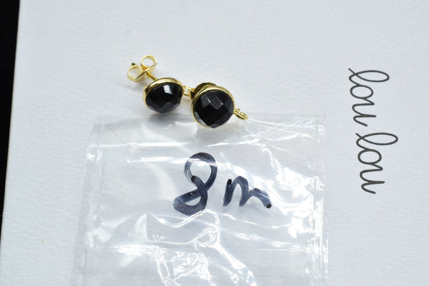 8mm Round Earring Connector,Black Gemstone Ear Post Studs,Black Onyx Earring Connectors,DIY Jewelry Making Supply,Round Connector