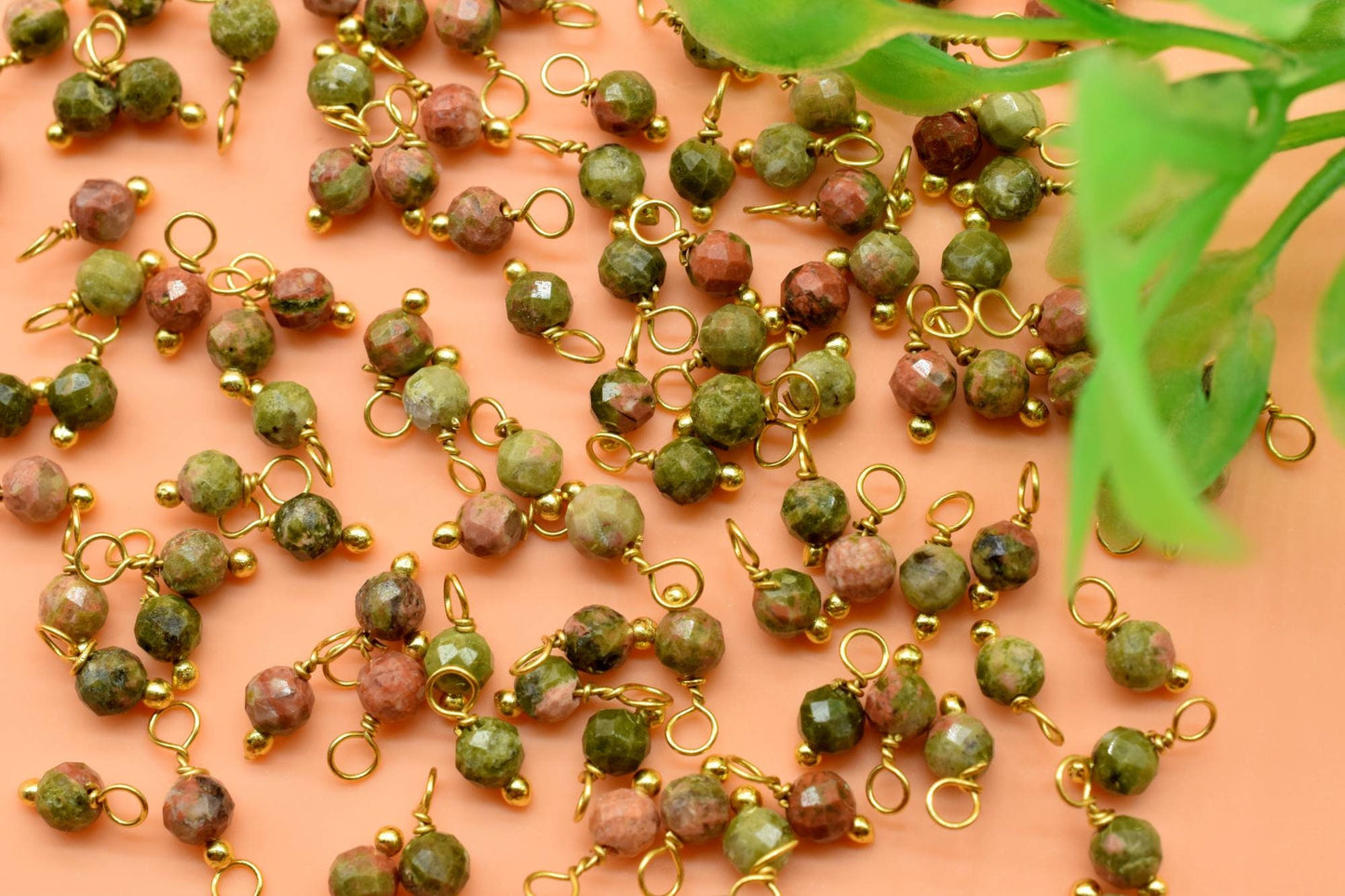 3mm unakite wire wrapped single loop connector,Earring Connectors,unakite Faceted Beads,unakite Hangings Beads,Jewelry Making Supply,Charms