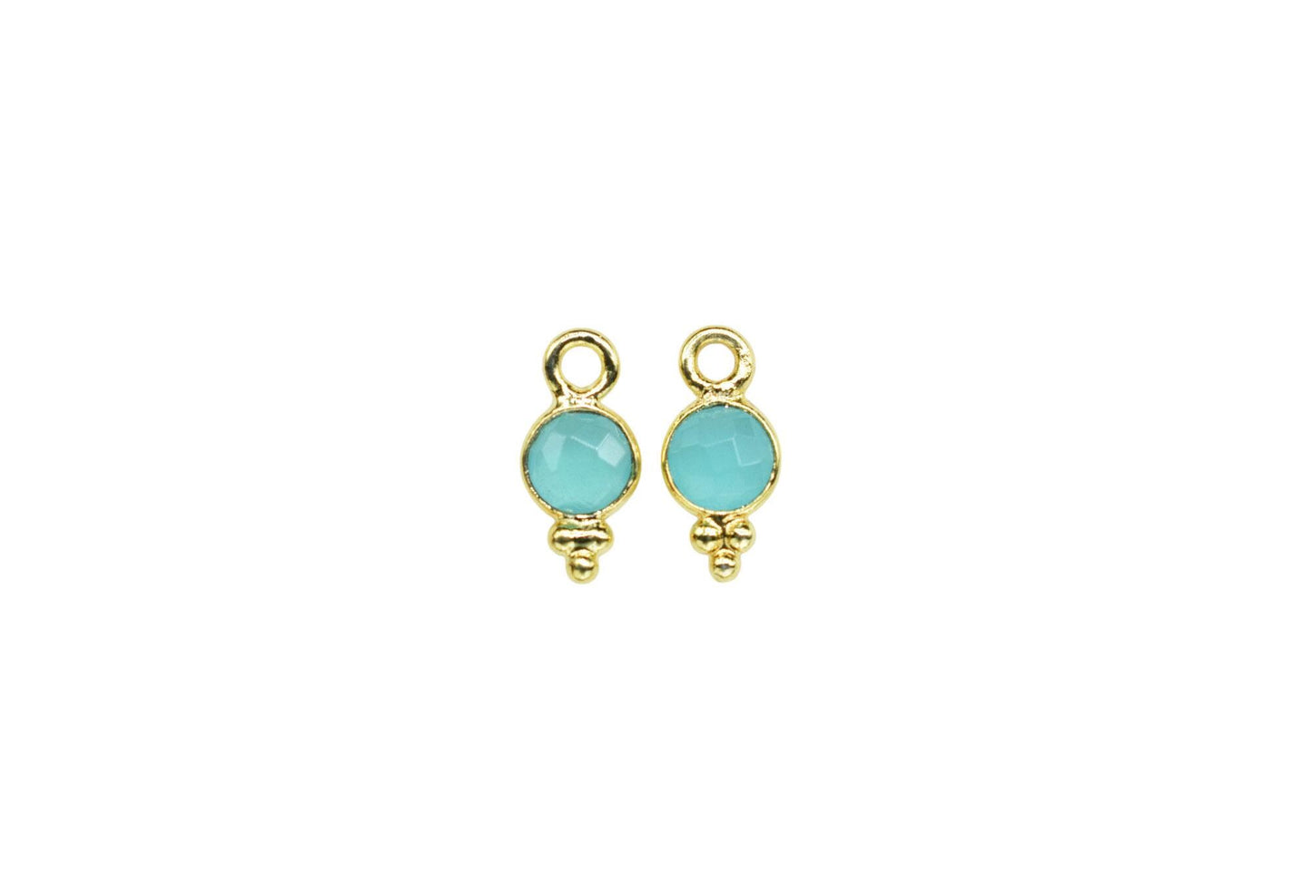 Aqua Chalcedony Charms Connector/Handmade Jewelry/Gold Plated Connector/Tiny Pendant/Aqua Pendant/Round Shape Connector/Gemstone Charms/Gift