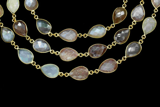 Multi Moonstone Bezels Chain,Moonstone 9x13mm Bezel,Gemstone Link Connector,Moonstone Faceted Brass Chain,Bezels Link Chain,Gemstone Jewelry