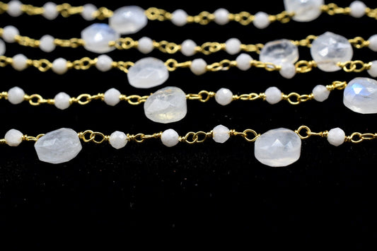 Moonstone 2mm Beaded Heart shape rosary Chain,Moonstone Heart Shape Rosary Chain,Sold By Foot,Moonstone briolettes beaded chain,Moonstone