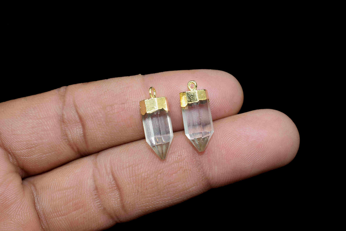 Crystal Quartz Faceted Gemstone 7x15mm Pencil Shape Pendant,Crystal Gold Vermeil Point Pendants,Quartz Handmade Pencil pendant Jewe,Giftlry