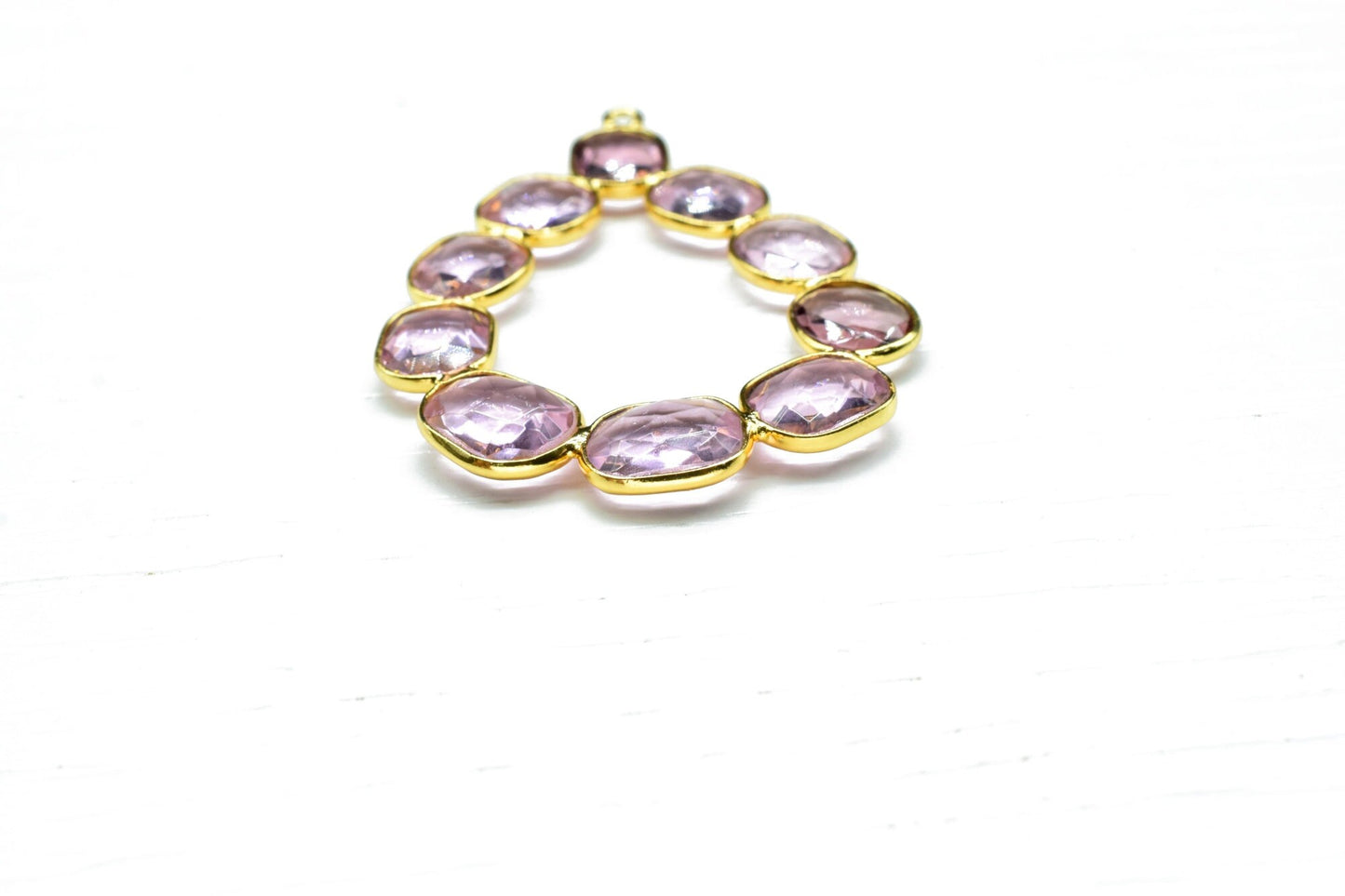 Pink Amethyst Quartz Drops Shape Pendant,Pink Amethyst Gold Plating Single bail Connectors Jewelry,Pink Amethyst Quartz Finding Connector