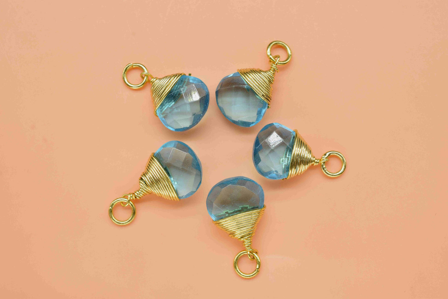 Sky Topaz Faceted Connector, Wire Wrapped Gemstone Pendant, 10mm Heart Shape Gemstone Bezel, Topaz Faceted Charms, Sky Topaz Pendant Jewelry
