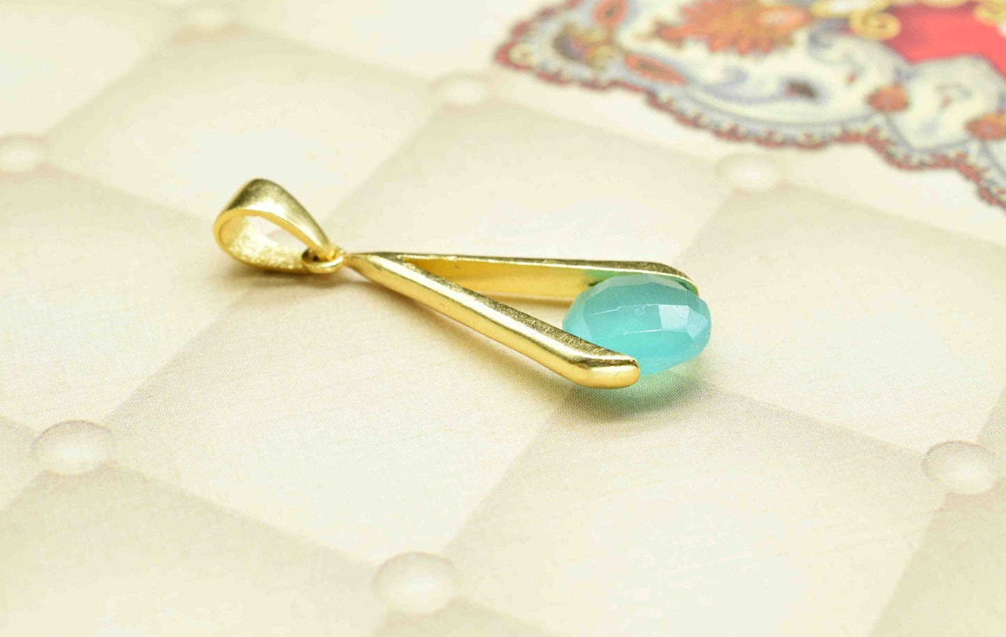 Aqua Chalcedony Component , Single Bail Charm , Aqua Chalcedony  Connector Pendant , Gold Plated Connectors , Women Jewelry ,Bridesmaid Gift