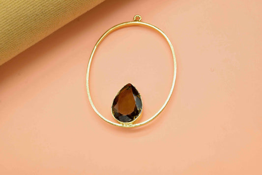 Smokey Quartz 10x14mm Teardrop Shape Component,Gemstone Single Bail Connectors,Finding Oval Shape Pendant,Gold Plated Earring,Jewelry Making