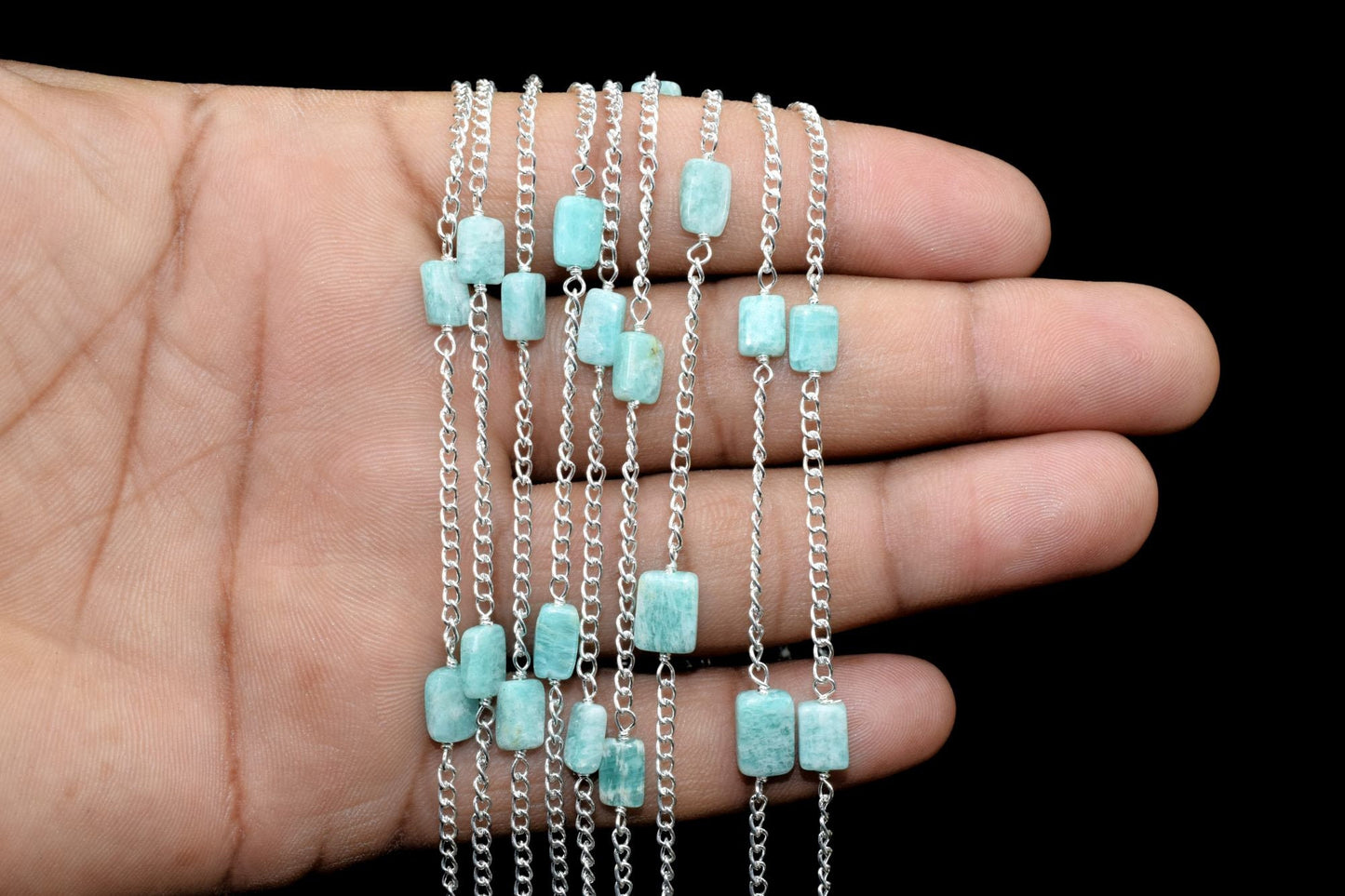 Amazonite slice Beaded Chain,Beaded Rosary Chain,Wrapped Brass Wire,Necklace,Bracelet,Handmade Jewelry, Finding Necklace,rough stone rosary