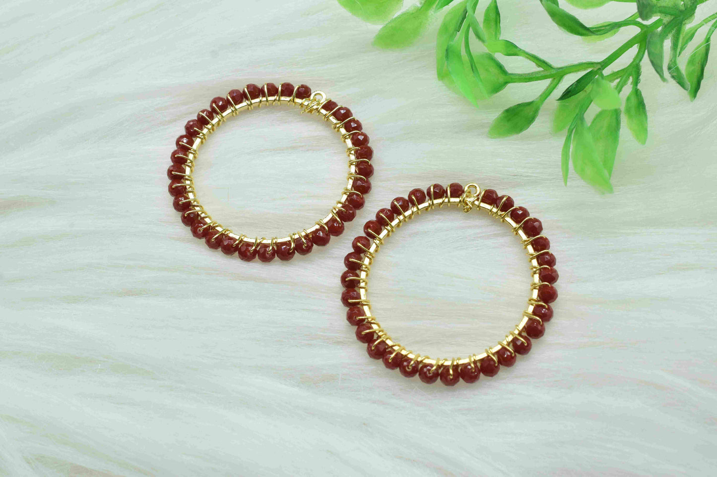 Natural Ruby Beaded Hoops Earring, Circle Pendant Component, Wire Wrapped Dangle Connector, Handmade Earring,Findings Component Ruby Jewelry