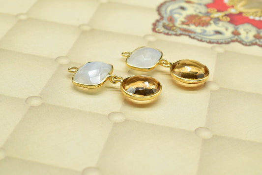 Citrine Dangle Component Earring,Rainbow pendant Connector,Handmade Craft Jewelry,Multi Stone Jewelry,Gemstone Bezel Link,Connector Gift
