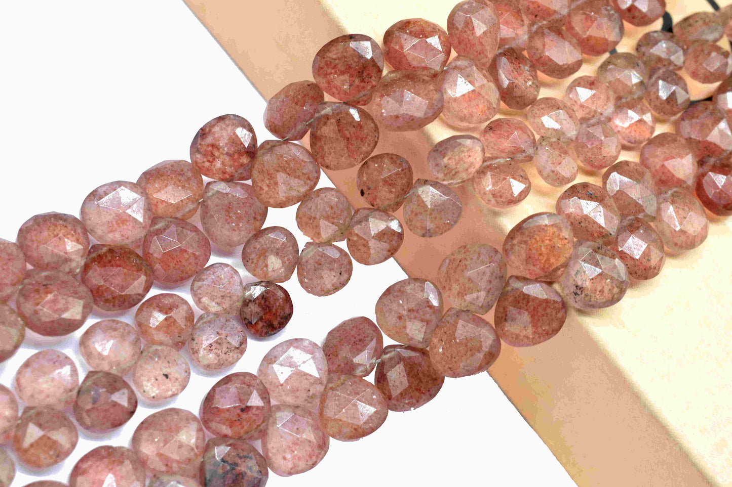1 Strand Natural Pink Strawberry Gemstone,Pink Strawberry heart briolette,Gemstone Bead,Faceted Gemstone beads,Pink Strawberry Heart Shape