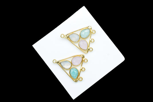 Multi Gemstone Teardrop Faceted Bezel Connector,Handcrafted Gemstone Connector,Multi Gemstone Pendant,Amazonite Pendant,Jewelry Component,