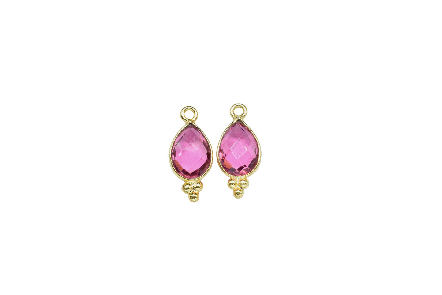 Pink Tourmaline Gemstone 7x10mm pear shape single bail Pendant,Pink Tourmaline Gold Plated bezel,Tourmaline Faceted Charms Connector Jewelry
