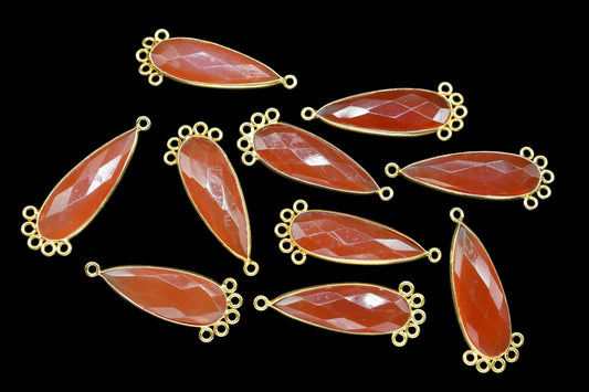 Carnelian 10x30mm Teardrop Bezel Charm/Charms Connector/Handmade Jewellery Connectors/Gemstone Brass Component/Women Jewelry/B'day Gift
