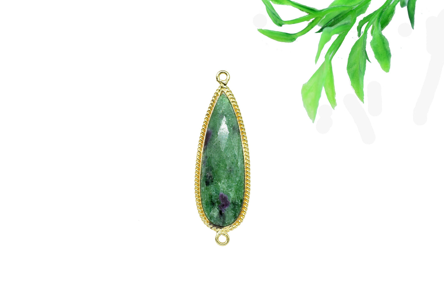 Ruby Zoisite Gemstone Faceted 10x30mm Pear Shape Shape Connector,Zoisite Checker Cut Pendant jewelry,Gemstone Double Bail Connector Pendant