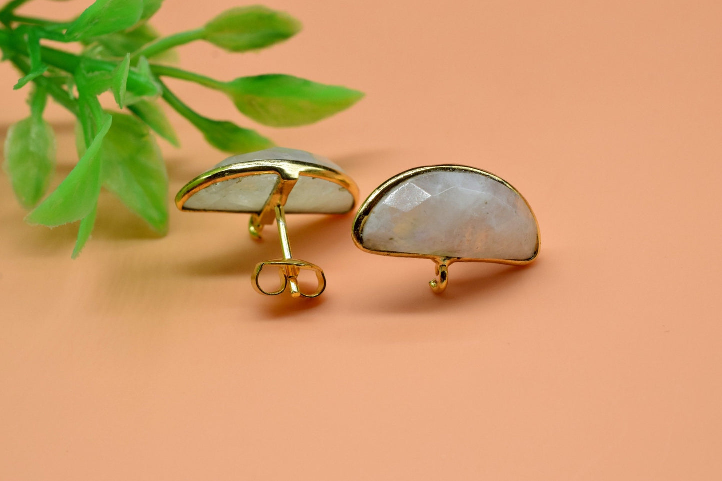 Moonstone 8x18mm D Shape Earring Connector,Jewelry Craft Supplies,Moonstone Jewelry Making connectors,moonstone Earring Connector, Findings