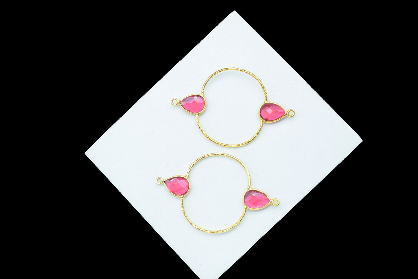 Pink Tourmaline Double Bail Bezel Connector,Handmade Earring Connector,Pink Gemstone Jewelry Components,Pear Shape Bezel Charms,Wedding Gift