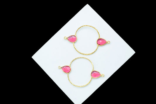 Pink Tourmaline Double Bail Bezel Connector,Handmade Earring Connector,Pink Gemstone Jewelry Components,Pear Shape Bezel Charms,Wedding Gift