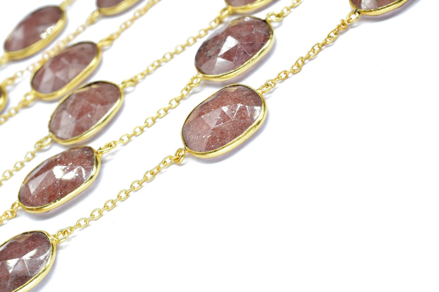 Pink Strawberry Faceted Bezel Connector, Pink Strawberry Bezel Chain, Free Size Gemstone Connector Jewelry, Strawberry Bezels Jewelry Making