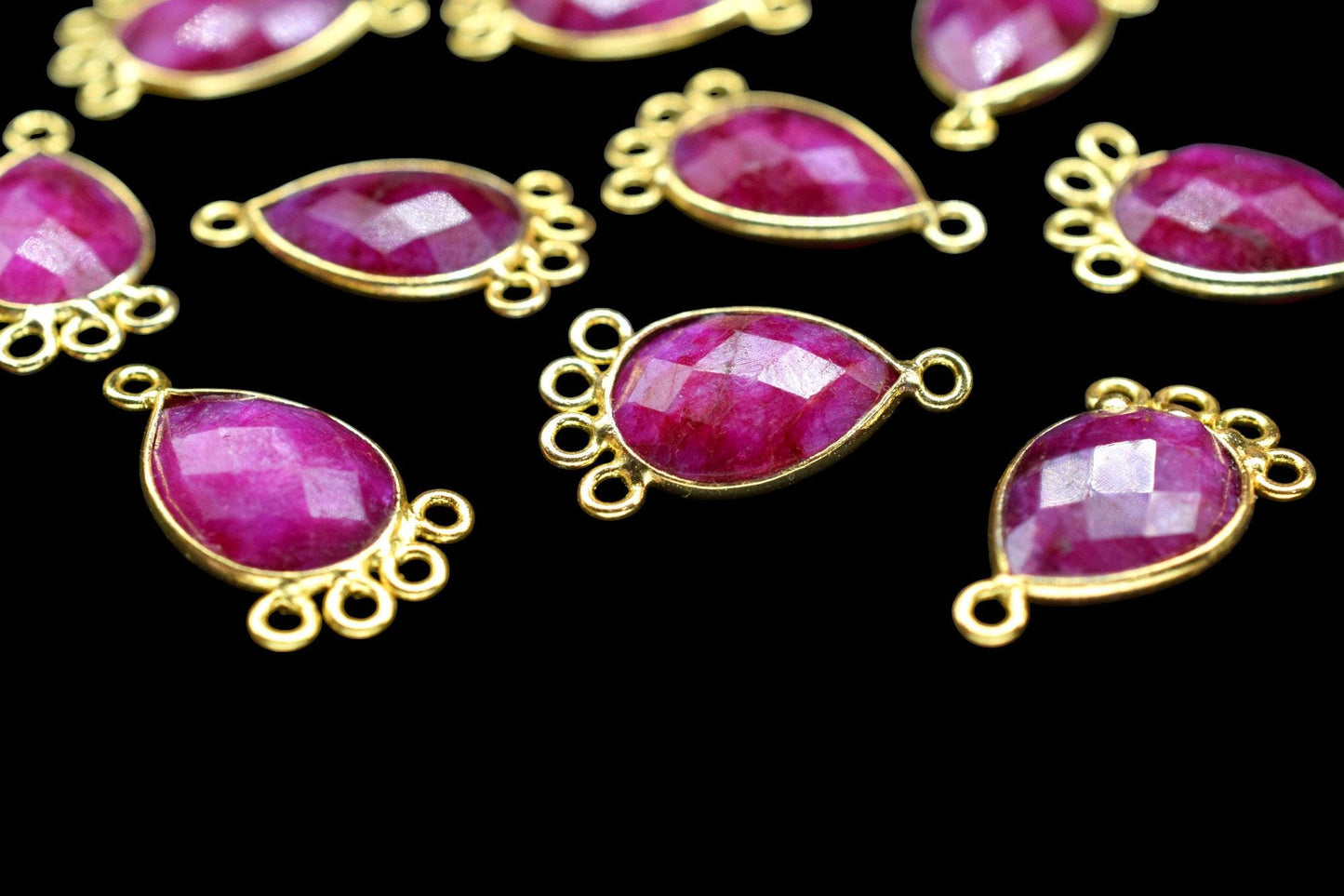 Natural Ruby 10x14mm Teardrop Bezel Charm/Charms Connector/Handmade Jewellery Connectors/Gemstone Brass Component/Women Jewelry/B'day Gift