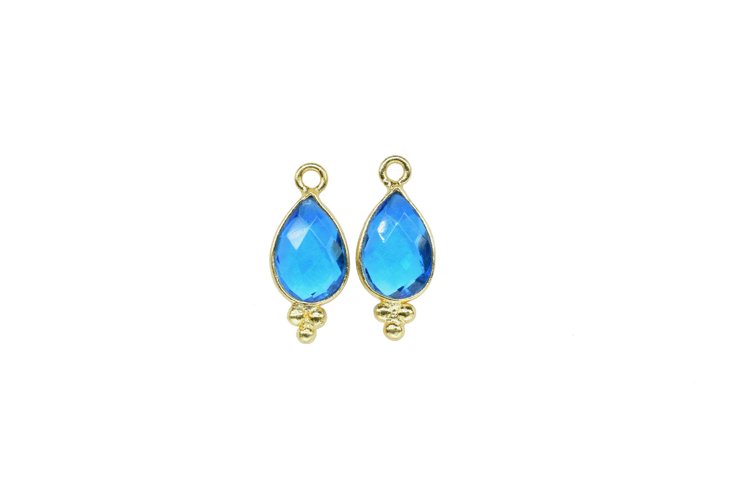 Blue Topaz Quartz 7x10mm Teardrop Shape Pendant Jewelry,blue Topaz Gold Plated Single Bail Connector jewelry,Topaz Gemstone Teardrop Charms