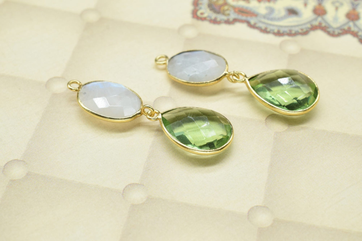 Rainbow & Green Amethyst Connector,Handmade Pendant,Multi Stone Pendants Charms Necklace,Single Bail Connector,Gemstone Earring Connector