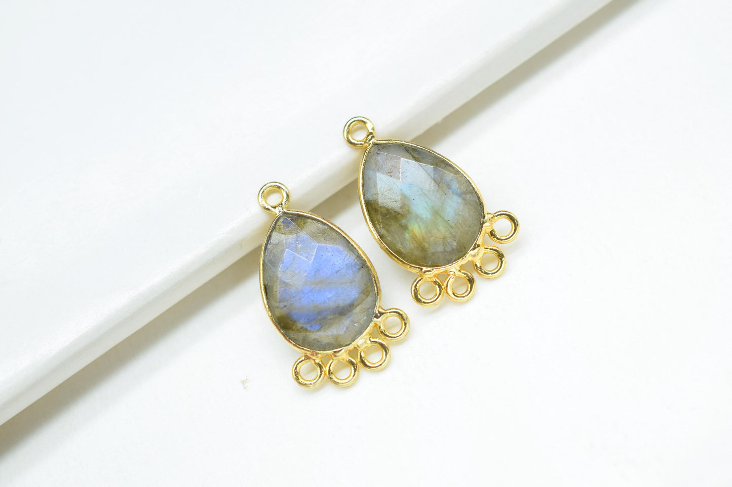 Labradorite 10x14mm Teardrop Bezel Charm/Charms Connector/Handmade Jewellery Connectors/Gemstone Brass Component/Women Jewelry/B'day Gift
