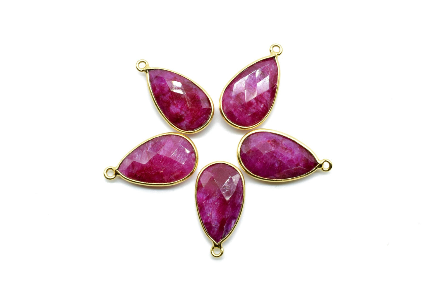 Ruby 12x20mm Pear shape charm,Ruby Pear Shape Bezel ConnectorGold Plated,Ruby Connector,Single Bail Connector,Jewelry Supply,Bezel Set Charm