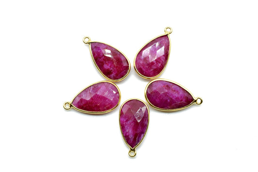 Ruby 12x20mm Pear shape charm,Ruby Pear Shape Bezel ConnectorGold Plated,Ruby Connector,Single Bail Connector,Jewelry Supply,Bezel Set Charm