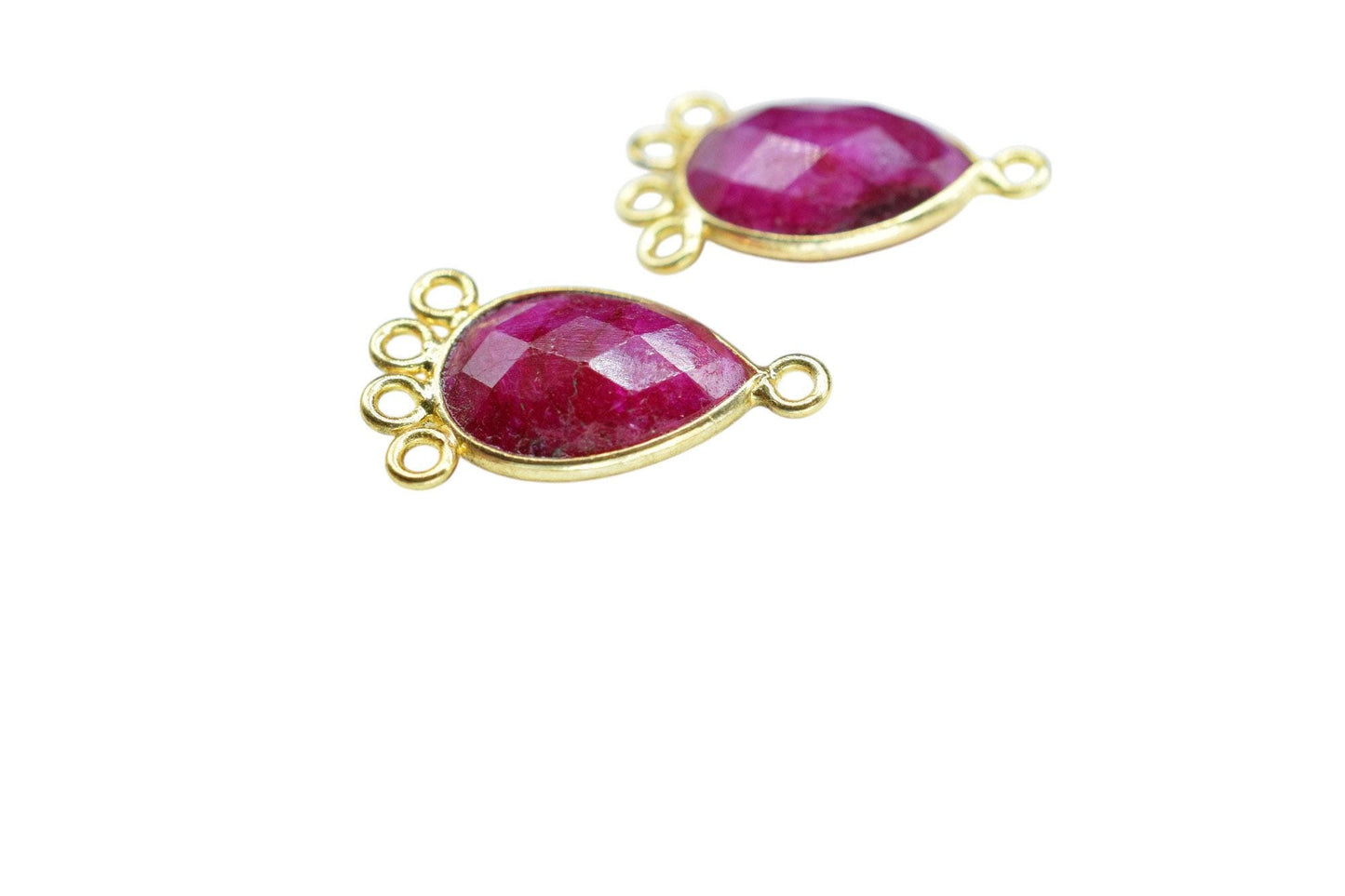 Natural Ruby 10x14mm Teardrop Bezel Charm/Charms Connector/Handmade Jewellery Connectors/Gemstone Brass Component/Women Jewelry/B'day Gift