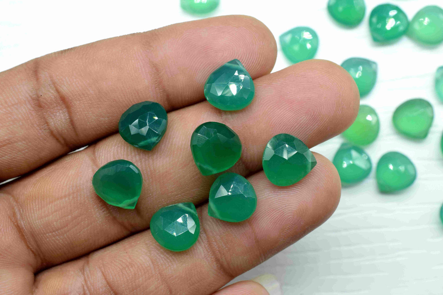Natural Green Onyx Faceted Briolettes, 10mm Heart Shape Briolettes, Gemstone Briolette, AAA Quality Briolette, Green Onyx Stone, Onyx Gift