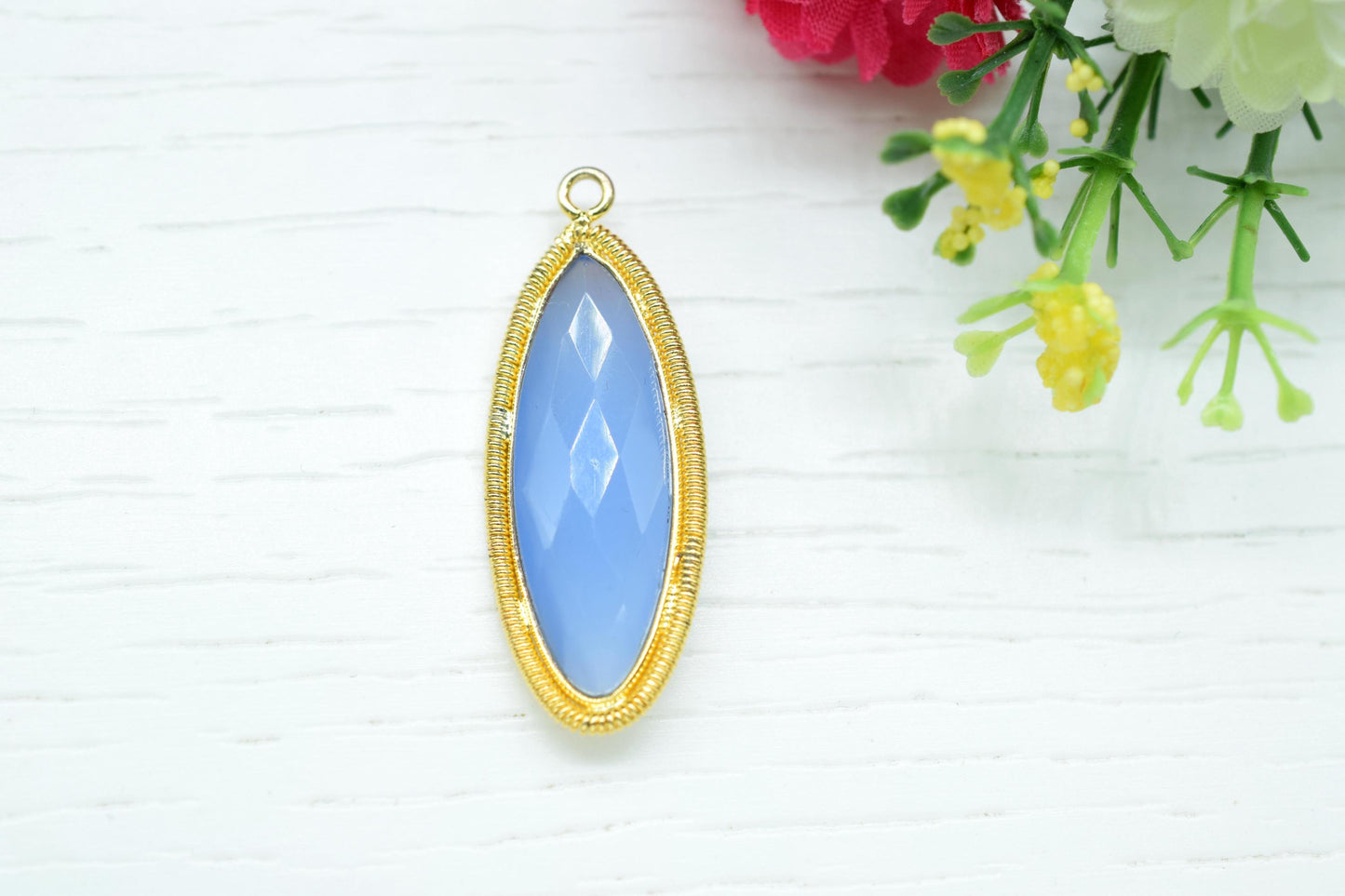 Blue Chalcedony 10x30mm Bezel Charm,Gemstone connector,Marquise Shape Charm,Single Bail Pendant,Handmade Component Pendant,Bezel Jewelry