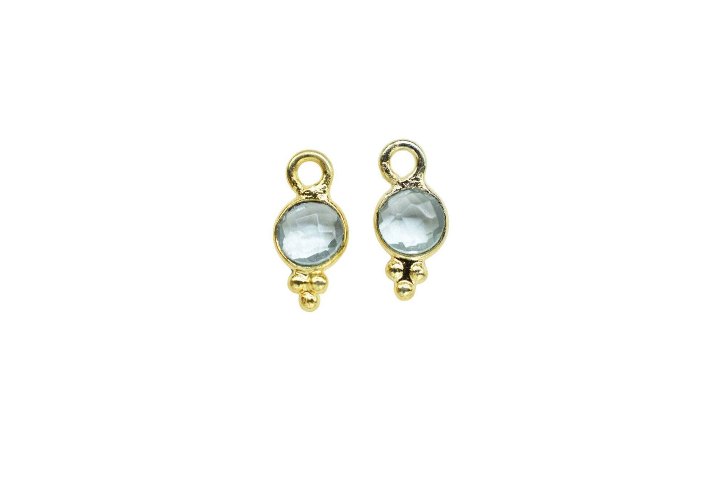 Sky Topaz Charms Connector/Handmade Jewelry/Gold Plated Connector/Tiny Pendant/Sky Topaz Pendant/Round Shape Connector/B'day Gift