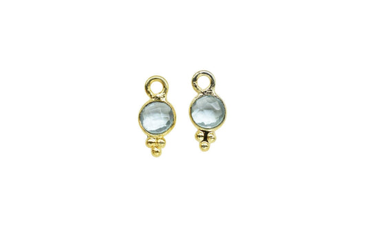 Sky Topaz Charms Connector/Handmade Jewelry/Gold Plated Connector/Tiny Pendant/Sky Topaz Pendant/Round Shape Connector/B'day Gift