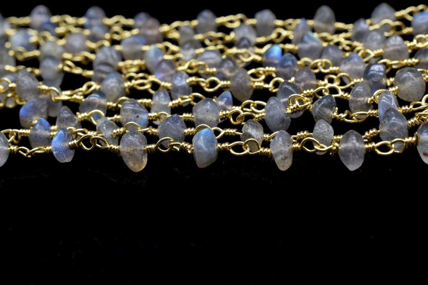 Labradorite 4mm Smooth rondelle Beaded Chain,Labradorite Gold Rosary Chain,Gemstone Chains By the Foot for Rosary Necklace,Rosary Roll Bulk4