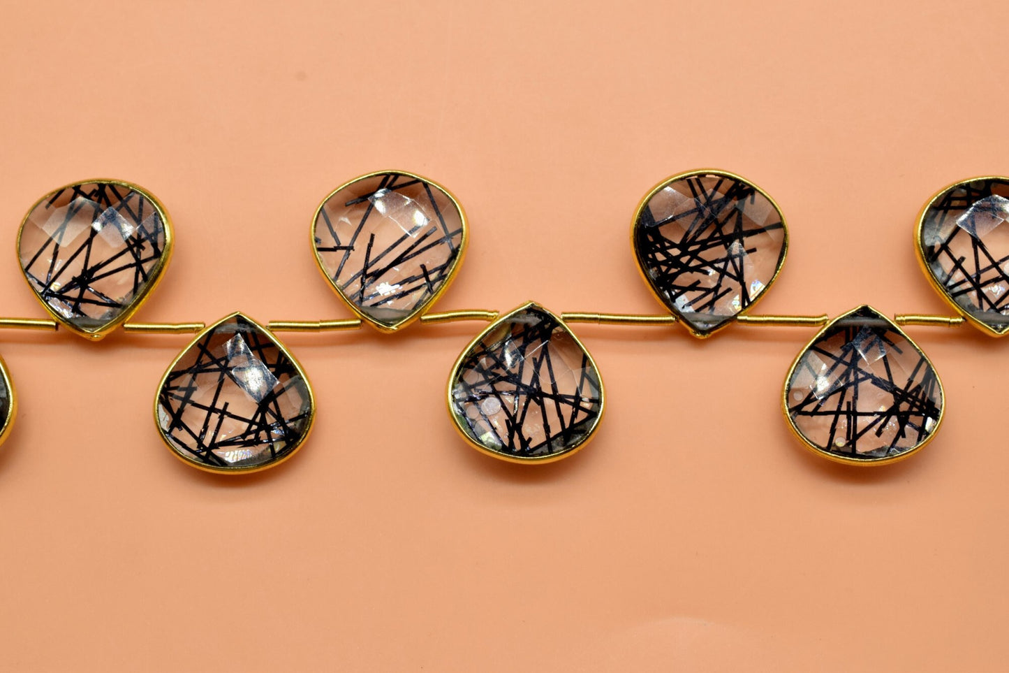 Black Rutile 14mm Heart shape 11 Pieces strand,Black Rutile Gemstone Bezel Charm Links Connector Pendant,Single Bail Connectors jewelry