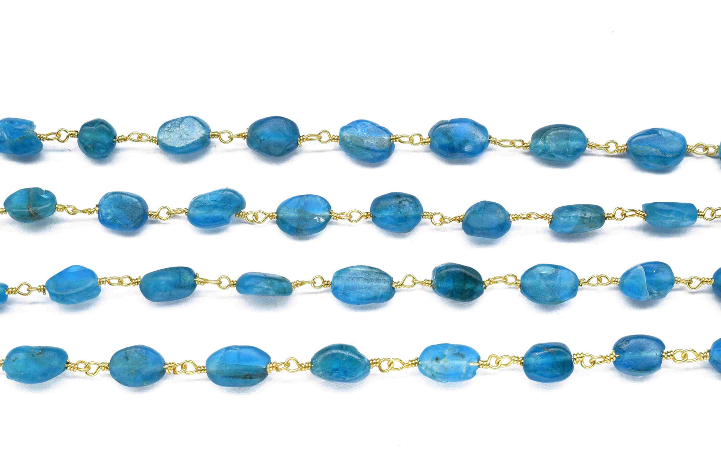 Neon Apatite Gemstone Smooth Beads Rosary,Neon Apatite Smooth Gemstone Beads Rosary Chain,Neon Apatite Gold plated Wire Wrapped Chain,Gift