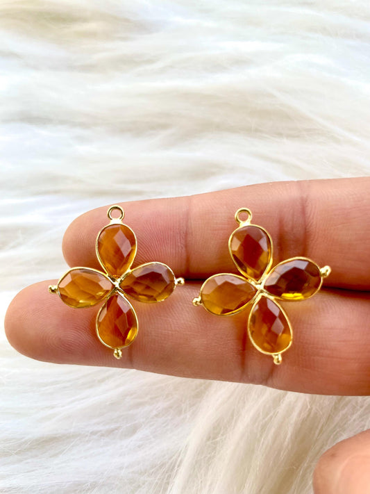 Citrine Teardrop Pendant,Gemstone jewelry Component,Citrine Bezel connector,Citrine Bracelet Charms,Double Bail connectors,Wedding Gift,P122