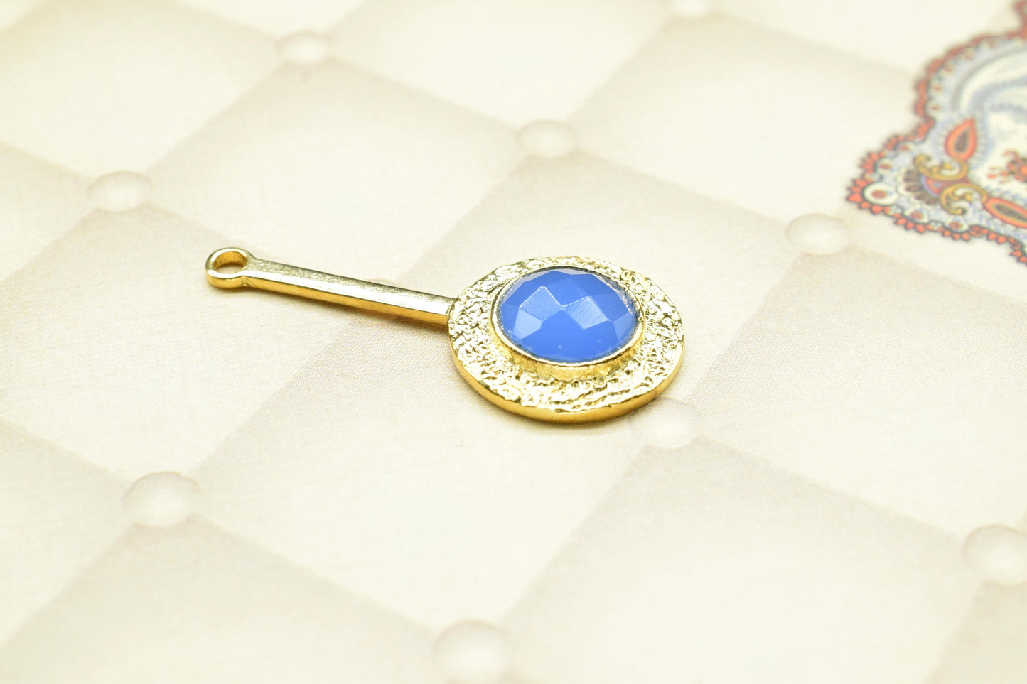 Blue Chalcedony  Pendant , Blue Chalcedony  Gemstone Handmade Pendant ,Single Bail Checker Cut Gemstone Connector, Gold Plated Connectors