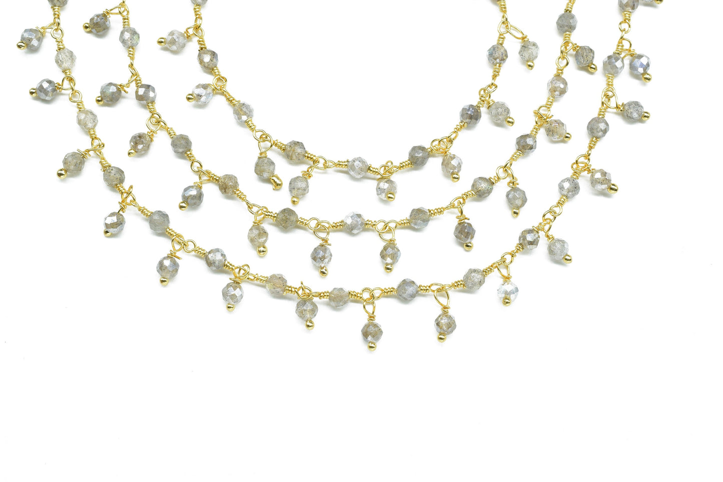 Labradorite Cluster Rosary Chain,Wire Wrapped Necklace Chain,Labradorite Coted Beads Dangling Chain,Gemstone Rosary Chain,Handmade Jewelry