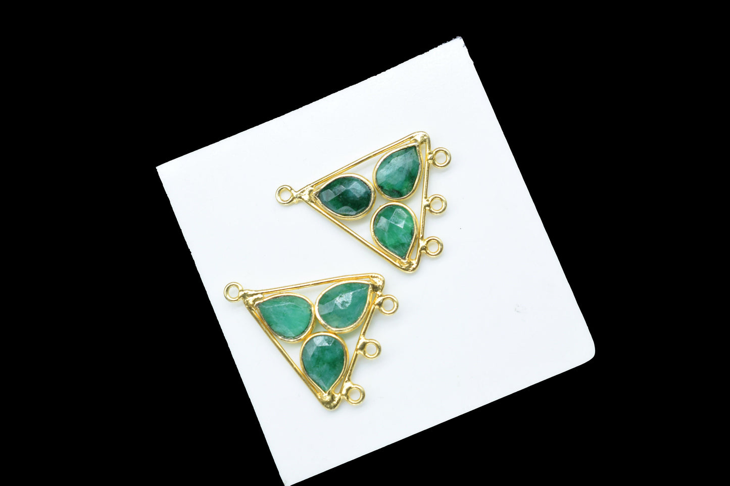 Natural Emerald Teardrop Faceted Bezel Connector,Emerald Tringle  Pendant,Tringle Shape Bezel Connector,Multi Bail Connector,Emerald Jewelry
