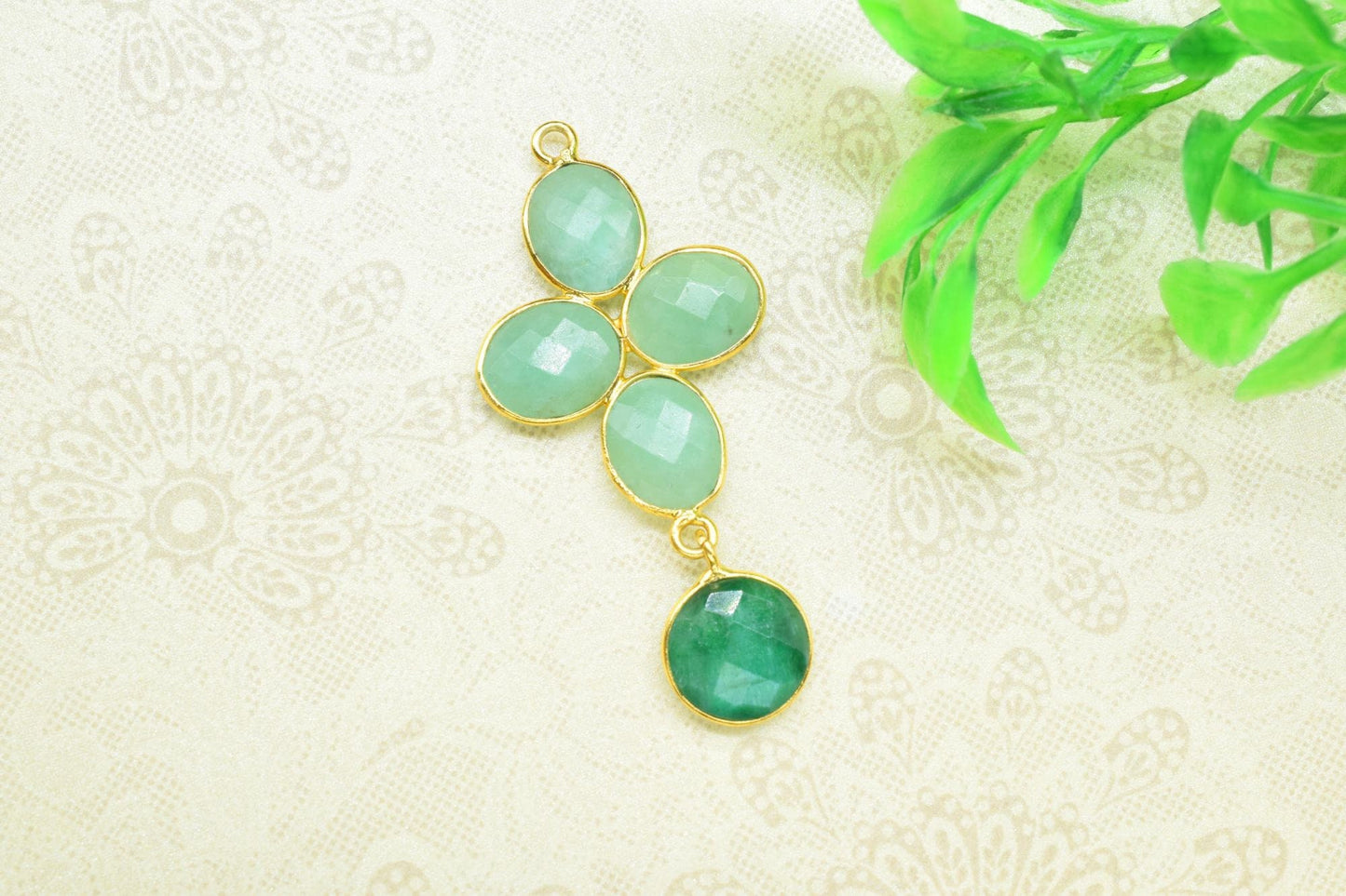 Amazonite Earring Connector,Handmade Component Jewelry,Station Link Connector,Emerald Pendant Jewelry,Mixed Gemstone Bezels Pendant Charm