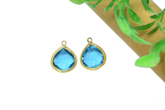 Blue Topaz Faceted Gemstone 14mm Heart shape Connectors,Blue Topaz Gold Plated Bezel Jewellery Making Blue Topaz Single Bail PendantCharms,