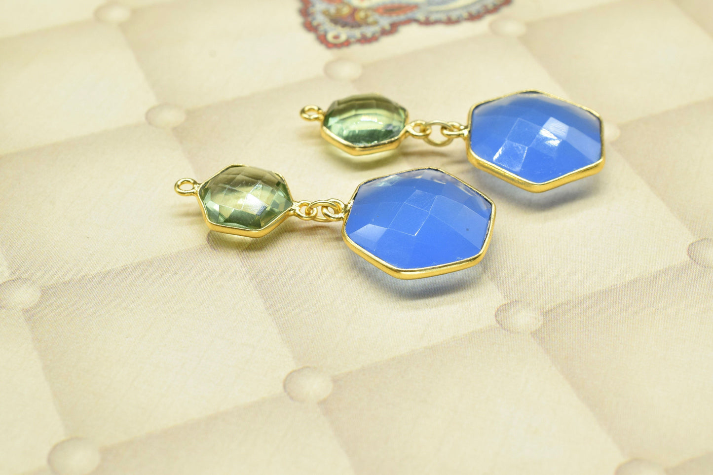 Blue chalcedony Dangle Component Charms,Multi Stone Dangle Earring,Handmade Necklace Connector,Green Amethyst pendant,Gemstone Bezel pendant